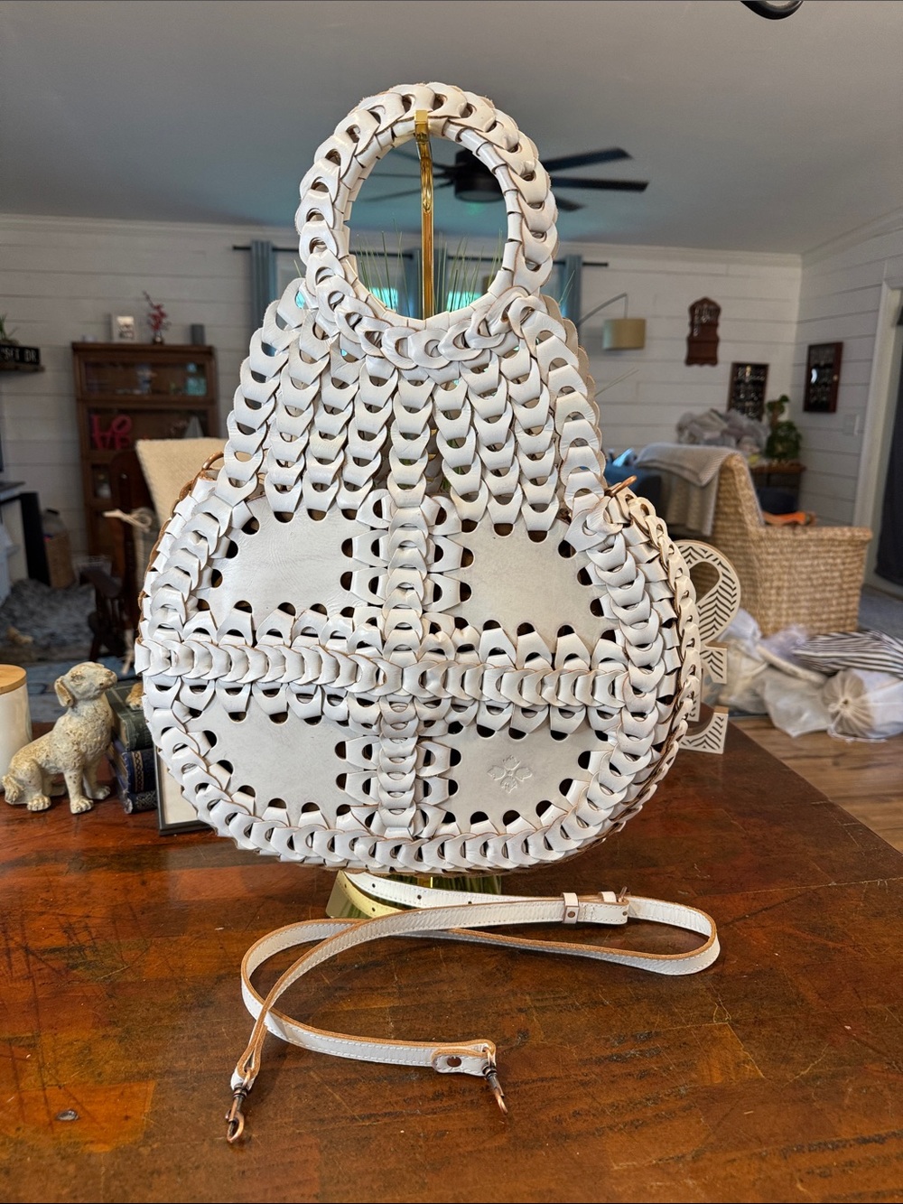 Patricia Nash White Woven Round Shoulder Bag